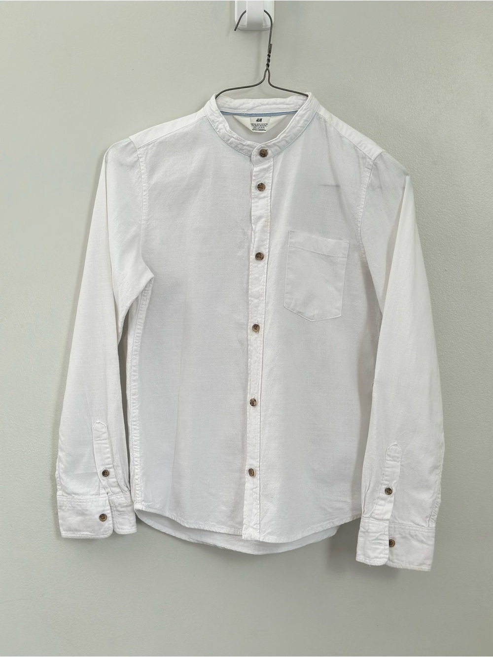 H&M Boys White Mandarin Collar Button Down Shirt Size 12 100% Cotton